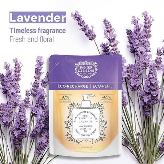 Panier des Sens - Liquid Hand Soap Refills - Lavender Foaming Hand Soap - French Moisturizing Hand Wash with Coconut Oil - Kitchen & Bathroom - Soft Soap Refill 97% Natural - 34 Fl.oz