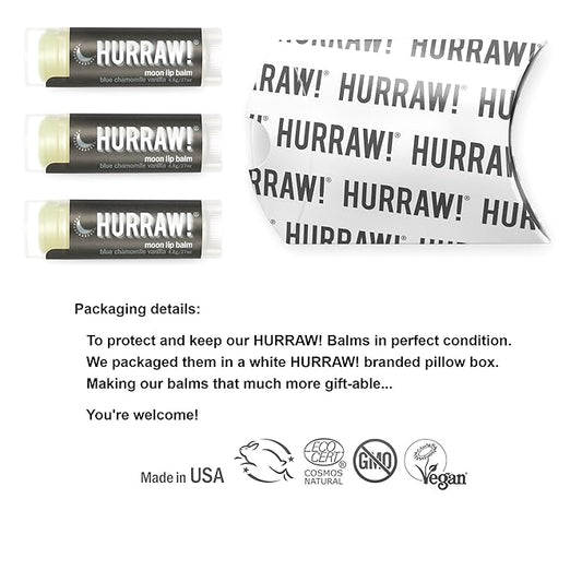 Hurraw! Moon Night Treatment (Blue Chamomile, Vanilla) Lip Balm, 3 Pack: Organic, Certified Vegan, Cruelty and Gluten Free. Non-GMO, 100% Natural Ingredients. Bee, Shea, Soy and Palm Free. Made in USA