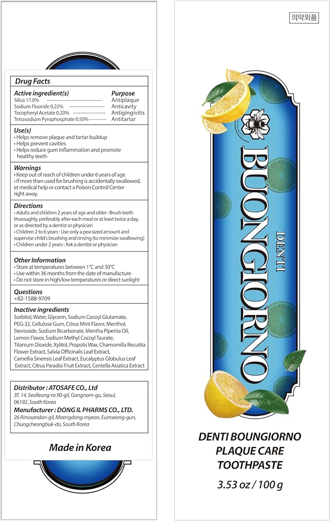 Plaque Care Toothpaste (3 Pack, Lemon Mint) – Natural Fluoride Korean Toothpaste for Plaque Removal, Tartar Control, Strengthens Enamel, Paraben & SLS Free (3.52fl oz / 100g)