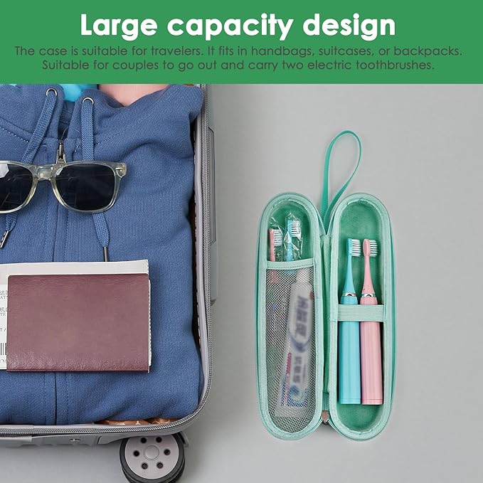 Electric Toothbrush Case, Carrier Bag for Travelling, Portable Toothbrush Carrying Case Holder Compatible with AquaSonic, Sumkyle, Oral-B iO Series, Philips Sonicare. (Green)