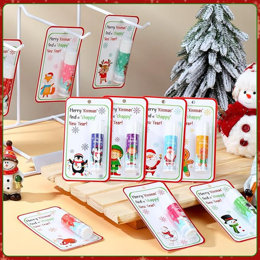 100 Pack Christmas Lip Balms Bulk Christmas Party Gifts Favors Stocking Stuffers Holiday Lip Balms Employee Staff Team Appreciation Gifts Thank You for Teacher Coworkers (Cute)