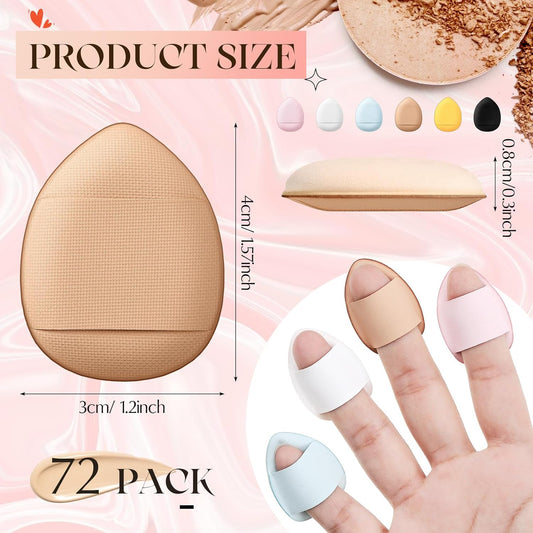 72 Pcs Finger Powder Puff Mini Makeup Sponge Soft Beauty Makeup Blender Puff for Foundation, Face Powder, Under Eye Setting, Concealer, Repair Cream, Cosmetic Tool (Cute Colors)