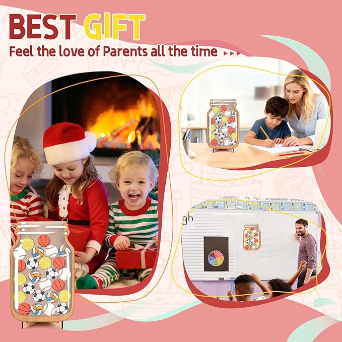 Ball Games Reward Jars for Kids-Magnetic Reward System with Colorful Letter Stickers,Behavior Classroom Incentive Jar for Teachers Parents (Mason Jar with Stars, Kids Motivational Tool)