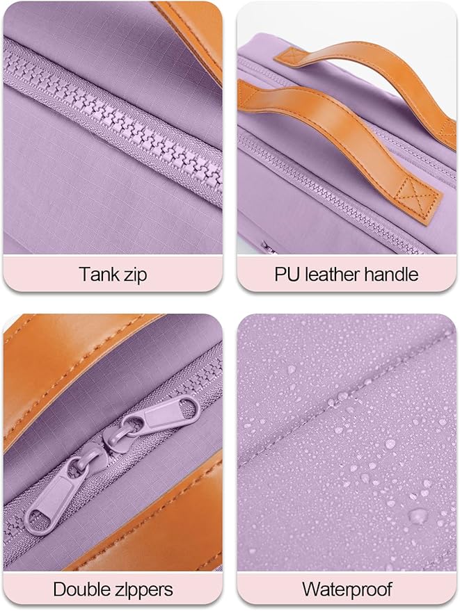 Women's Hanging Toiletry Bag, Waterproof Travel Cosmetic Organizer with Jewelry Storage, Large Capacity Makeup Case for Full-Size Skincare & Bathroom Essentials, Portable Cosmetic kit, Purple