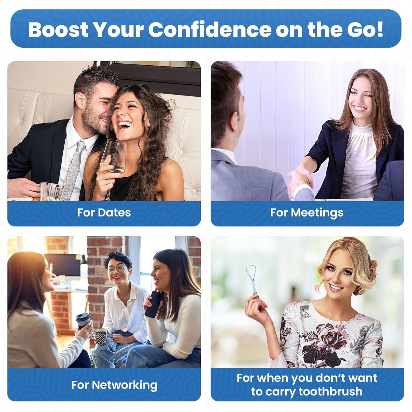 Tongue Scraper (3 pack) 100% BPA Free - Dentist Designed for Fresh Breath - Dr. Nick’s White & Healthy Easy to Use Plastic Tongue Cleaner for Adults (Red White & Blue)