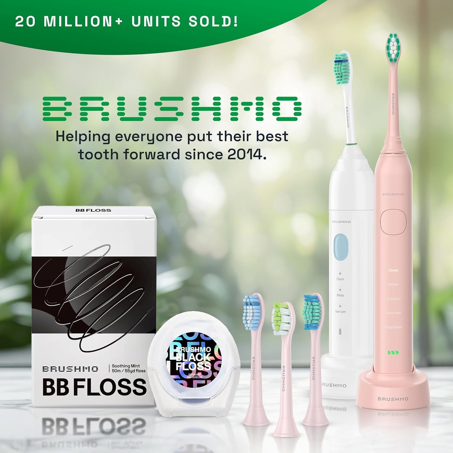 Brushmo Super Sonic Electric Toothbrush with 4 Replacement Heads - Rechargeable Electronic Tooth Brush for Adults with 5 Customizable Modes - IPX7 Waterproof & Long-Lasting Battery – Nova Pink