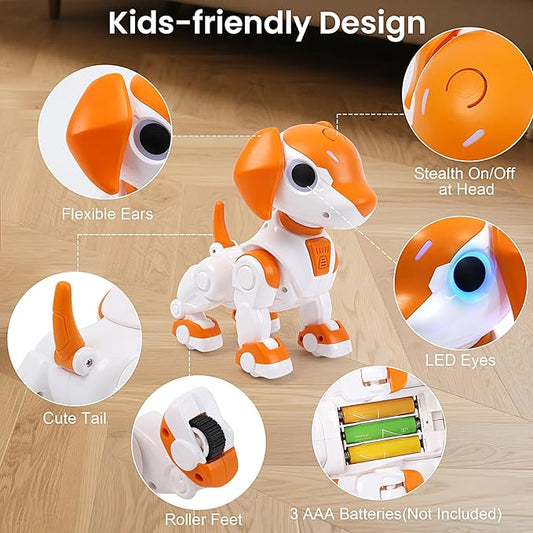 Remote Control Robot Toys Dog for Kids Age 3-8, RC Smart Walking Electronic Pet Dog Toy with Light Eyes, Dancing and Music, Gift Ideas for Toddler Boys and Girls 4 5 6 7 Year Old