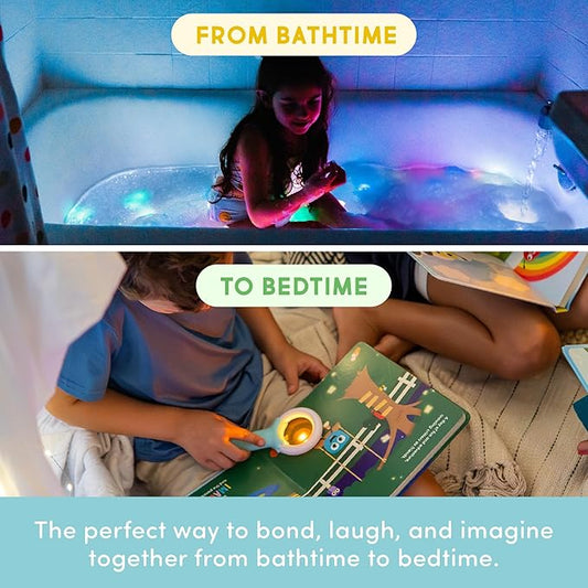 Glo Pals Blair Bath & Bedtime Bundle - Light Up Bath Toy with 1 Interactive Book, 2 Light Cubes & 1 Magic Magnifier - Toddler Bath Toys Set with Storybook Character - Educational Kids Bath Time Fun