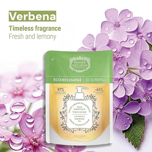 Panier des Sens - Liquid Hand Soap Refills - Verbena Foaming Hand Soap Refill - French Moisturizing Hand Wash with Coconut Oil - Kitchen & Bathroom- 97% Natural - 34 Fl.oz