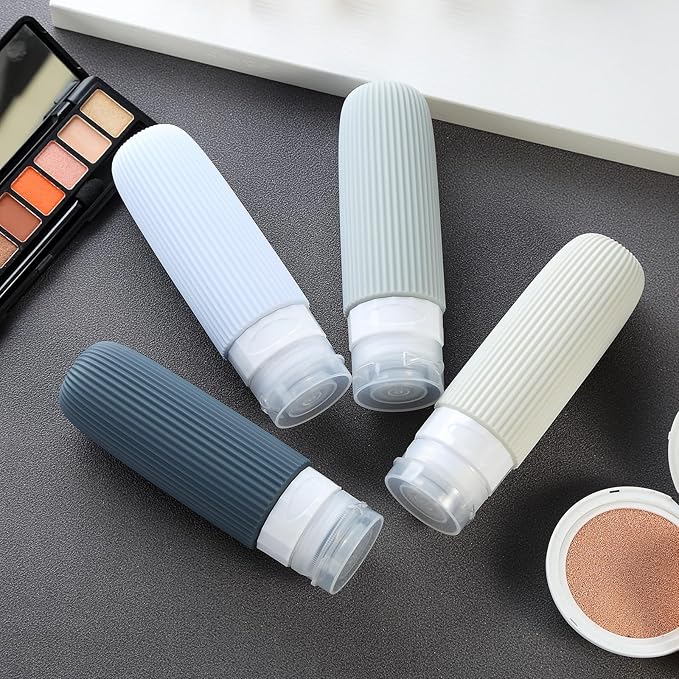 Travel Bottles for Toiletries, Tsa Approved 3oz Portable Travel Bottles, BPA Free Leak Proof Squeezable Silicone Travel Size Containers, Travel Accessories with Clear Toiletry Bag (4 Pack)