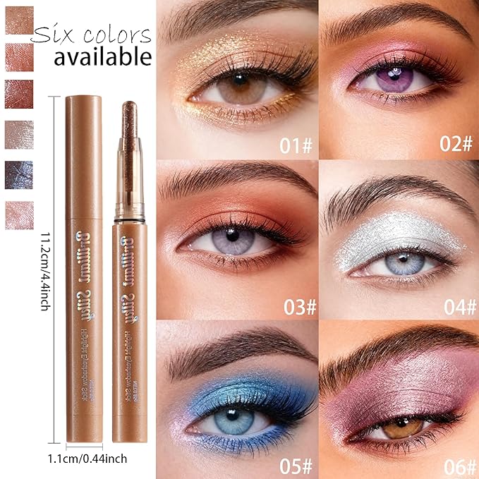 Light Pink Gold Glitter Cream Shimmer Eyeshadow Sticks, Multichrome Matte Eye Shadow Stick, Waterproof and Long-Lasting Smooth Cream Eye Highlighter Stick Makeup for Women, 6 Star Sparkling Pink