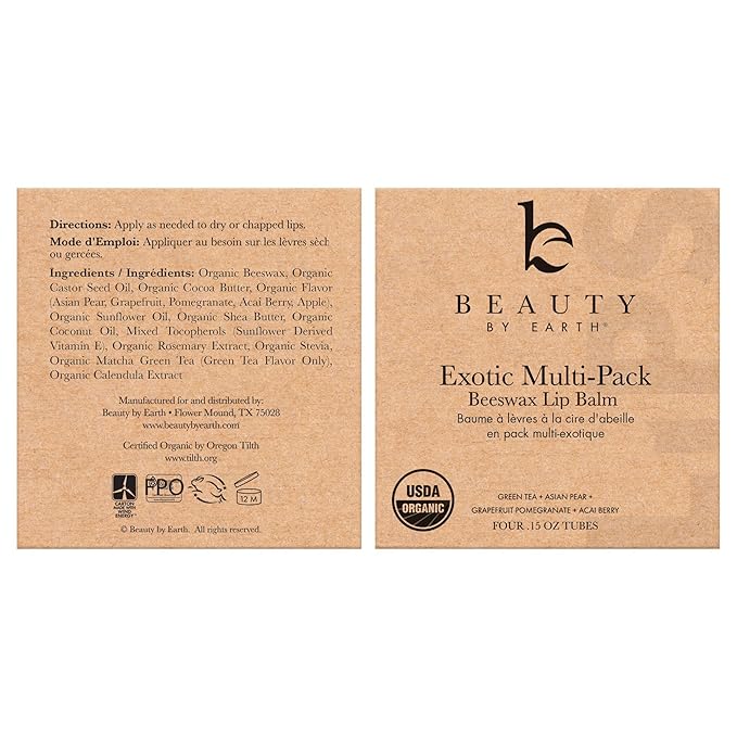 USDA Organic Lip Balm - USA Made with Natural Ingredients, Stocking Stuffers for Women & Men, 4 Pack Multi Flavor Lips Moisturizer, Beauty & Small Birthday Gifts, Chapstick Care for Dry Lips