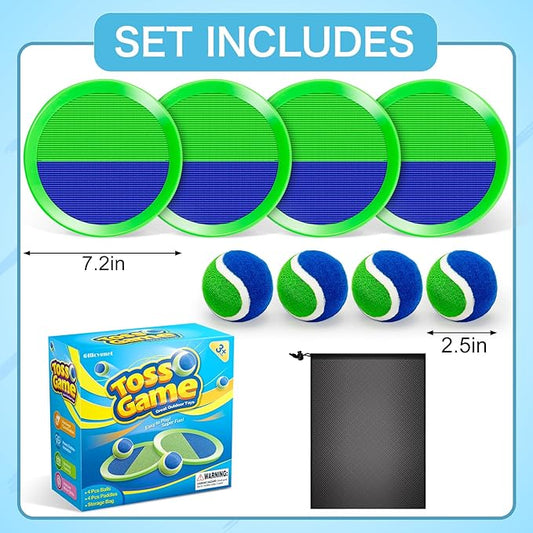 Outdoor Toys for Kids Ages 4-8, Outside Game for 3 4 5 6 7 8-12 Year Old Boys Girls, Catch Ball Toss Game for Pool, Beach, Yard- Toddlers Birthday Gifts Easter Basket Stuffers(4Pcs Green Paddles)