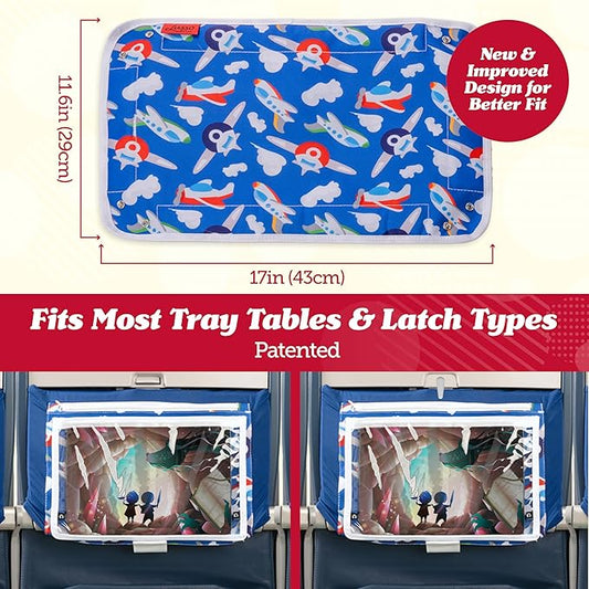 Lusso Gear Airplane Tray Table Cover - Organize Kids Travel Essentials - Snack & Toy Pockets for Airplane Toys for Toddlers 1-3 - Foldable Tablet Stand for Travel Toddler Essentials - Plane Pattern