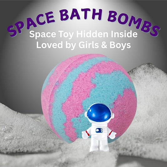 EvolutionUSA 1pc Space Bath Bomb for Boys & Girls, Planet Bath Ball with Toy Hidden Inside, Organic Hypoallerganic Childrens Bathbomb, Cosmic Fun Space Surprise, Gift Set Birthday, Christmas, Easter