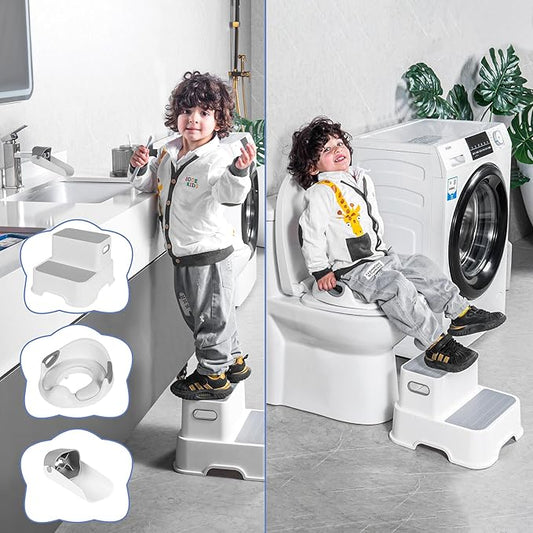 Step Stool, Toilet seat & Faucet Extender for Toddlers with Detachable Step, Non-Slip Floor & Step Pads – Stool Helper for Kids for Kitchen Counter, Bathroom Sink, and Bedroom