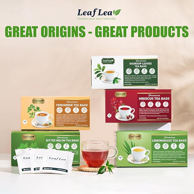 LeafLea 40 Natural Fenugreek Seed Tea Bags, 100% Pure from Fenugreek Seeds, Herbal Tea Infusion, Fenogreco Tea with Distinct Aroma and Smooth Flavor, Caffeine-Free, Individually Wrapped for Freshness
