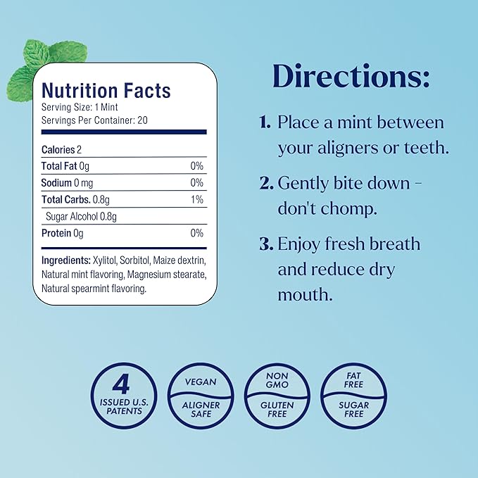 Movemints Clear Aligner Mints - Patented, Edible Alternative to Chewies - Freshen Breath and Improve Dry Mouth with Xylitol - Spearmint (3 Pack)