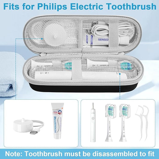 Electric Toothbrush Travel Case for Philips Sonicare 4100 6100 5100 6500 Series Electric Toothbrush, Hard EVA Toothbrush Protective Holder, Water-Resistant(Includes 2 Brush Head Covers)