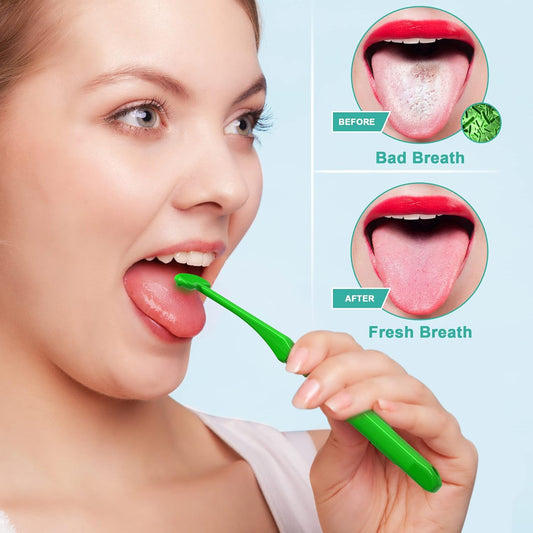 Mspan Tongue Scraper for Adults & Kids: Tongue Cleaner Brush Dental Clean Care Kit with Plastic Travel Case Cover - Oral Hygiene Fresh Breath Green Grey 2 Pack