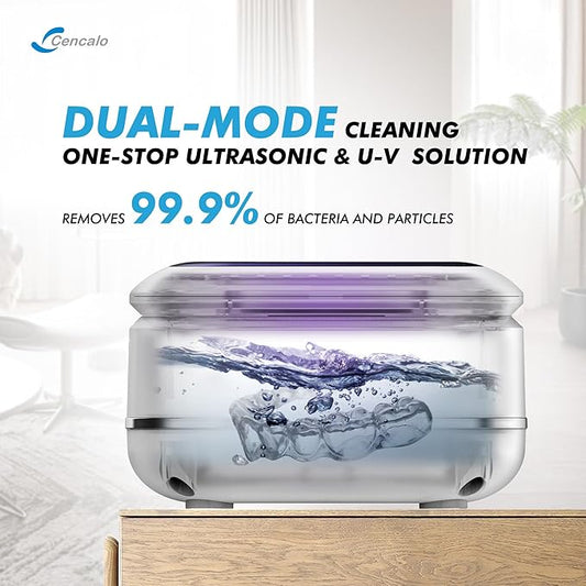 Ultrasonic Retainer Cleaner Machine with 2 Digital Timer, U-V Dental Cleaning Pod with Viewing Port,180ml Portable Denture Cleaner for Mouth Guards, Night Guards, Aligners, Brace, Jewelry, 42kHz White