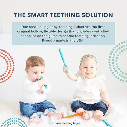 Baby Teething Tubes - Made in The USA Baby Teething Toys - Soft & Durable Infant Toys and Toddler Silicone Teether - 7 Inches, Orange - Baby Must Haves for Teething Relief - Food Safe & Easy to Clean