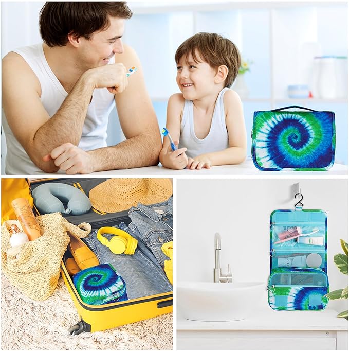 Tie Dye Hanging Toiletry Bag for Girls, Travel Toiletry Bag for Teen Girls Cosmetic Makeup Waterproof Wash Bag Traveling Toiletries, Blue