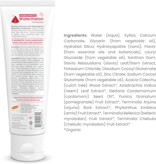 Himalaya Botanique Kids Hydroxyapatite Toothpaste, Watermelon Flavor - Nano Hydroxyapatite to Support Remineralization and Restore Enamel, Fluoride-Free, Vegan, Gluten Free, 4 oz