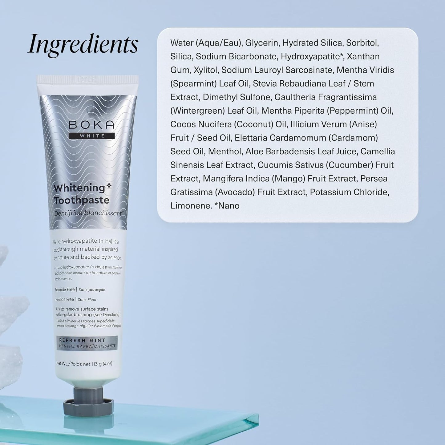 Boka Fluoride Free Toothpaste, Nano Hydroxyapatite Toothpaste, Appropriate for Sensitive Teeth, for Adult, Kids Oral Care - Whitening* Refresh Mint, 4 Fl Oz 3Pk US Manufactured