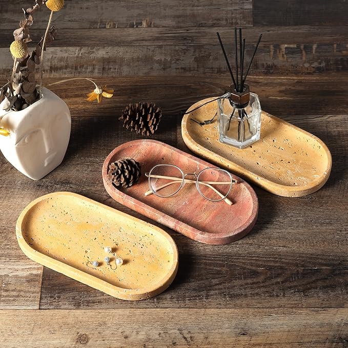 Koville Natural Travertine Tray for Bathroom Vanity, Noble Golden Yellow Bathroom Marble Trays for Countertop Organizer, Decorative Home Décor Catchall Tray for Perfume, Candles, Jewelry Dish Trays