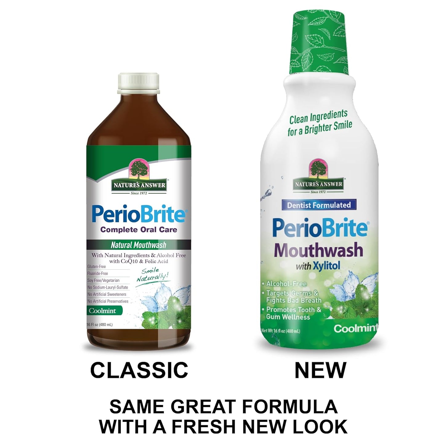Nature's Answer Periobrite Cool Mint All-Natural Mouthwash | Promotes Healthy Teeth & Gums | Fights Bad Breath | Flouride-Free, Alcohol-Free & Gluten-Free | No Articial Preservatives 16oz (2 Pack)