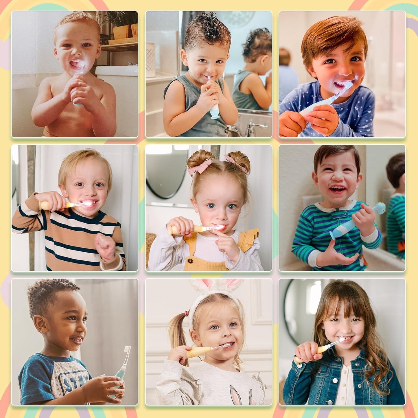 Papablic Toddler Sonic Electric Toothbrush Kids for Ages 1-3 Years, Baby Electric Toothbrush with Cute Rabbit Cover and Smart LED Timer, 2 Brush Heads (Bunny)