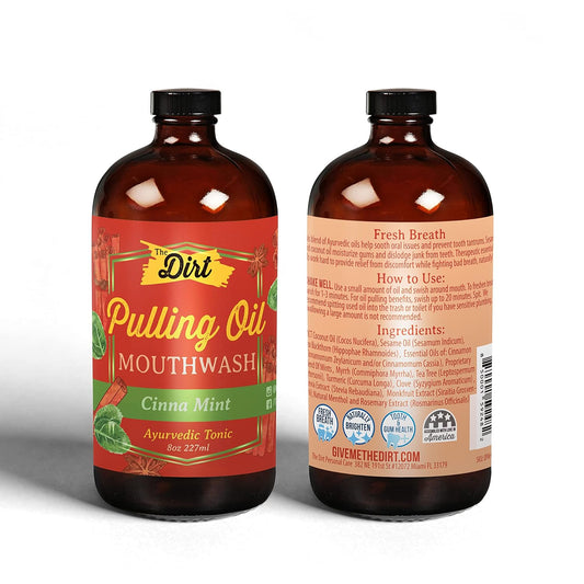 THE DIRT Oil Pulling Mouthwash - Gluten Free - Removes Plaque, Tartar, Bad Breath & Whitens Teeth (Cinna Mint, 8 Ounce)