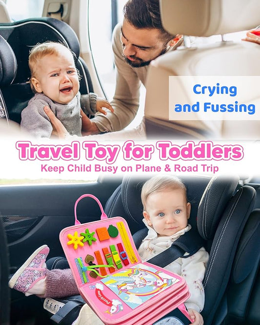 Busy Board Montessori Toys for Toddler Girl Birthday Gifts, Busy Book Sensory Learning Toys for Toddlers, Educational Activities Airplane Car Travel Toy for Girls