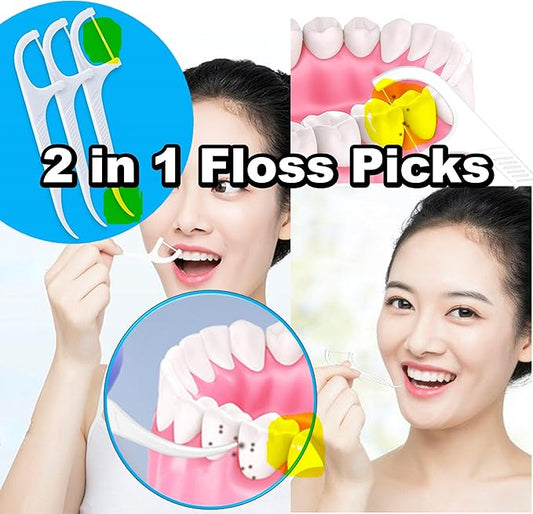 Dental Floss Picks - 4 Packs, 108pcs/bag, Bulk Flossing Picks for Adults - Portable Refillable Toothpick - Unflavored, Soft Plastic - Ideal for Braces - Dental Flosser and Toothpick Combo!