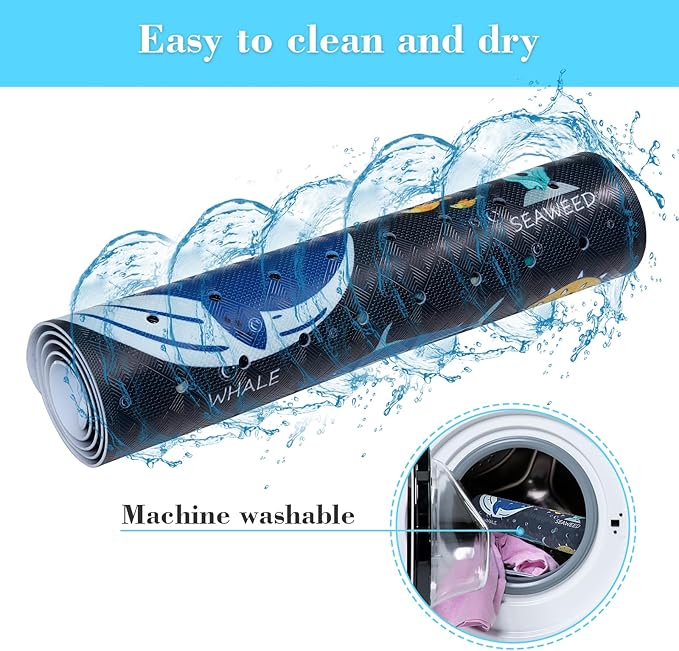 Bath Mat for Tub Non Slip, Machine Washable Anti-Slip Cartoon Baby Bathtub Shower Mat with Drain Holes and Suction Cups for Toddler & Kids, 40 Inch x 16 Inch, Navy Sea Animals