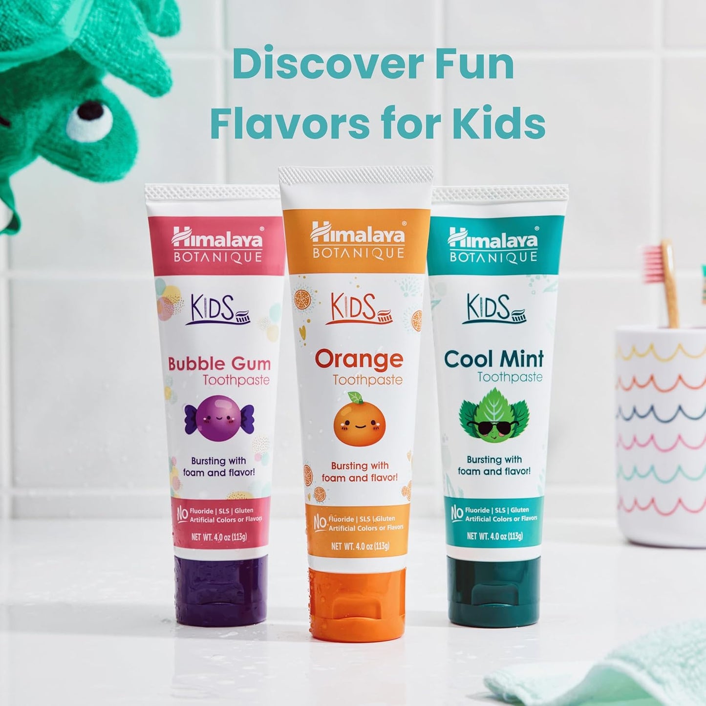 Himalaya Botanique Kids Toothpaste, Cool Mint, Fluoride-Free, Gentle, No Artificial Colors, SLS Free, Gluten Free, Cruelty Free, Vegan, Foaming, 4 Oz, 1 Pack…