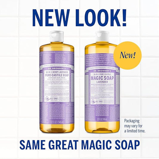 Dr. Bronner’s Pure-Castile Magic Liquid Soap - Made with Regenerative Organic Certified Oils - 18-in-1 Uses for Face, Body, Hand, Hair- Gentle on Sensitive Skin - All Natural Body Wash- Lavender, 32oz