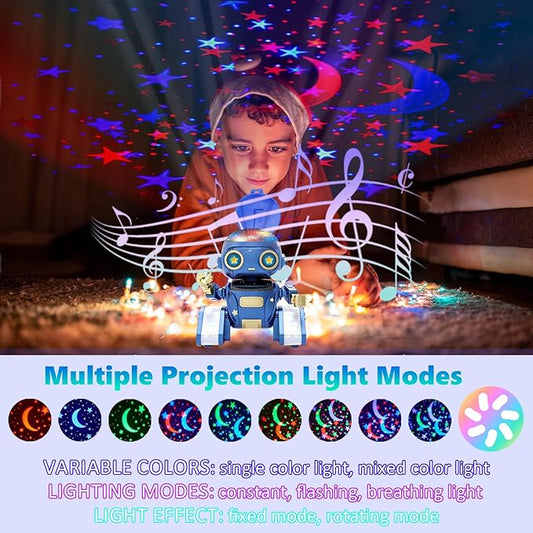 Aikmi Robot Toys for Kids 5-7, Rechargeable Remote Control Robot with Projector Night Light for Kids, Gesture Sensor, Music, Toys for 6 Year Old Boys Girls Birthday Present Boy Toy (Blue)