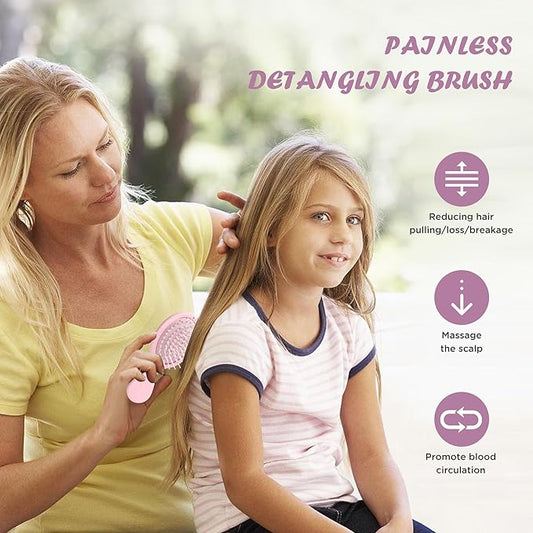 Mini Hair Brush, Detangling Hairbrush for Dry and Wet Hair, Small Size Travel Detangler Brush for Girls Boys Kids Women Men for All Hair Types Pink