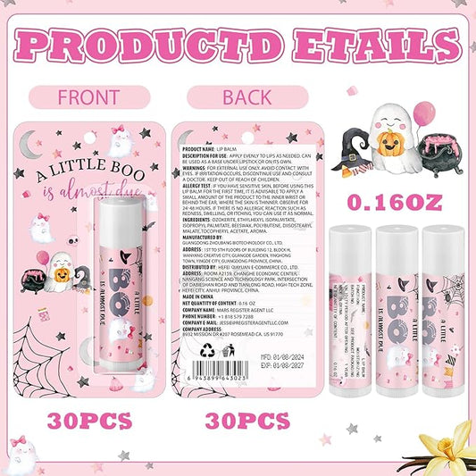 30 Pack Halloween Little Boo Baby Shower Games Prizes Party Gifts Bulk Lip Balms Favors for Winners Adults Guests Gender Reveal Favors Decorations Baby Shower Souvenirs Gift Bags Stuffers