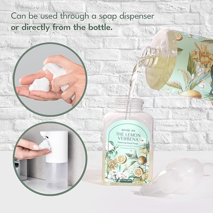 ROMIIE ZOI Foaming Hand Soap Refill Gift Set-3 Pack with Dispenser, Cruelty-Free and Biodegradable Formula, Moisturizing with Essential Oil for Sensitive Skin,Wild Lemon Verbena Scent,(33.8 Fl Oz x 3)