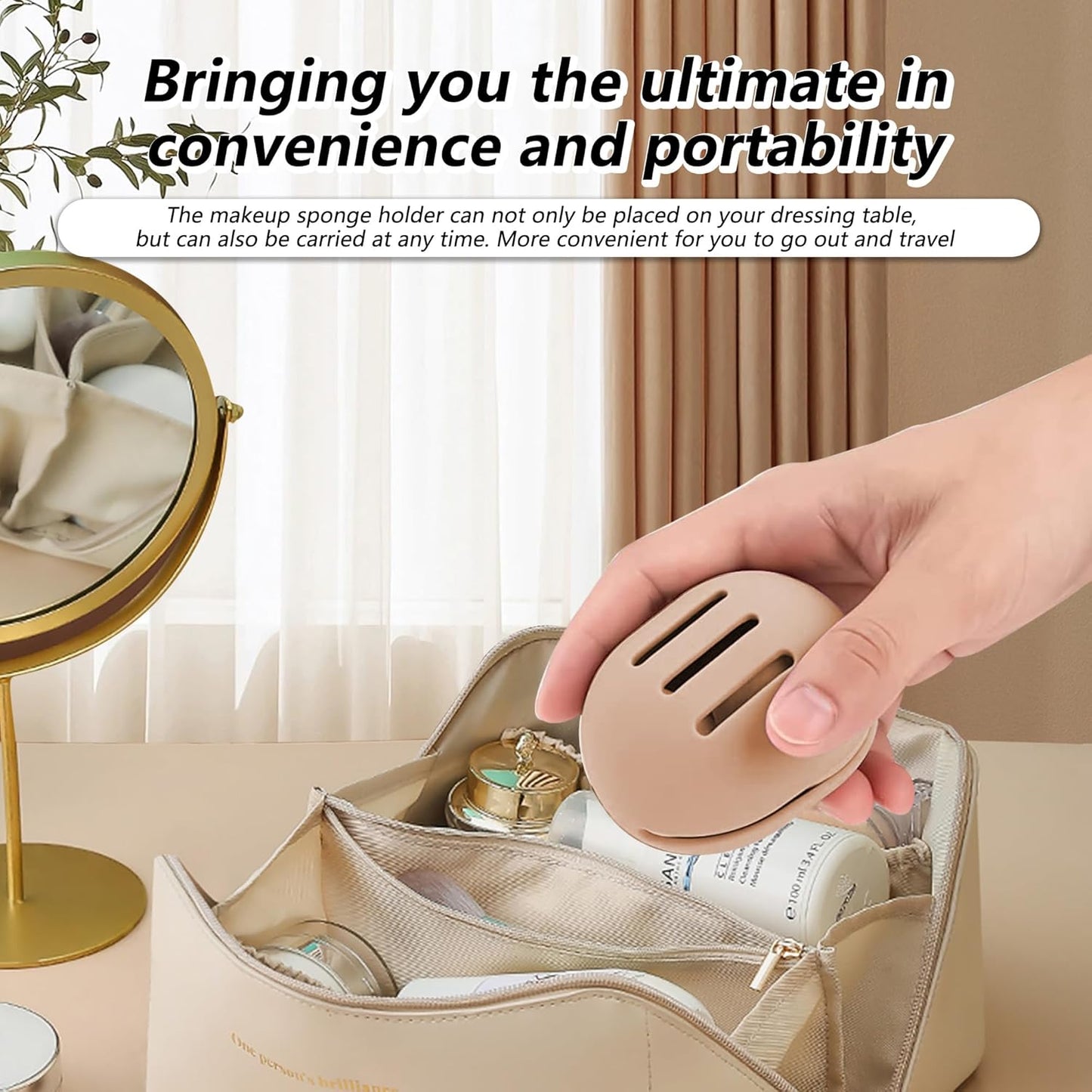 Makeup Sponge Holder Beauty Blender Case - Travel Storage Case for Beauty Blenders, Portable Organizer (Khaki)