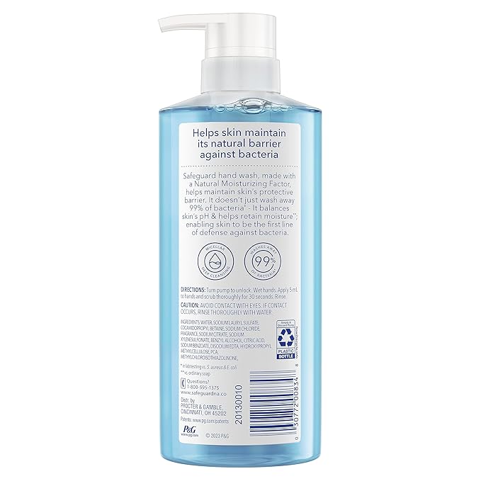 Safeguard Liquid Hand Soap, Micellar Deep Cleansing, Washes Away 99% Bacteria, Made with Natural Moisturizers, Enriched with Skin Conditioners, PH Balanced, Ocean Breeze Scent 15.5 oz (Pack of 4)