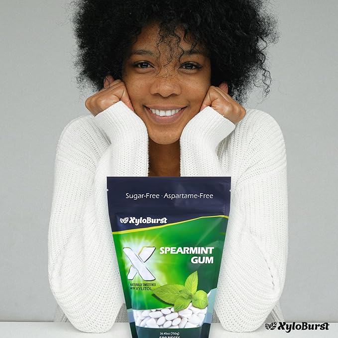 XyloBurst Gum | Xylitol Chewing Gum | Sugar Free, Gluten Free, Keto Friendly | Aspartame Free Gum For Oral Health | Spearmint | 500-Count Bag