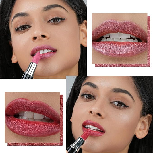 Anglicolor 2pcs Metallic Glitter Pink and Red Lipstick High Impact Lipcolor,Moisturizing Creamy Formula,Lipstick For Women,Smooth and Non-Sticky,Full-Coverage Lip Color