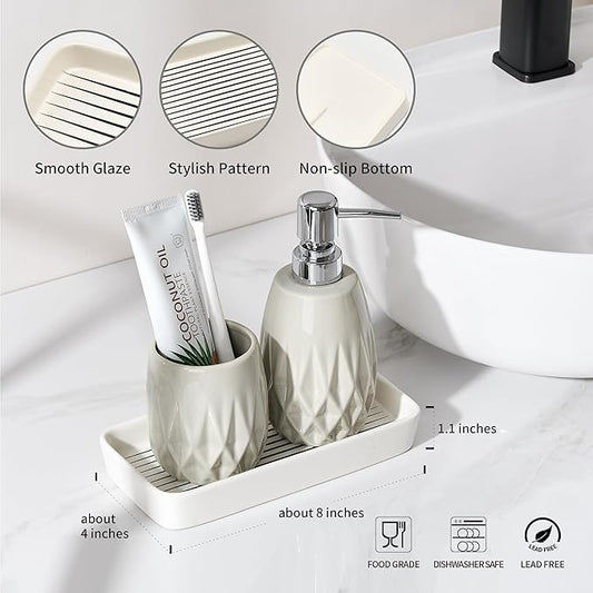 Bathroom Vanity Tray for Countertop,2PC Rectangle Striped Tray,Decorative Bathroom Organizer for Scrubber, Lotion Bottles, Perfume, Jewelry, Candle, Key Trinket Ring(Small,White)