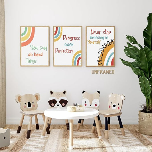 YOUHONG 3 Pieces Motivational Wall Decor Inspirational Posters Motivational Art Quotes & Play Room Wall Decor Frameless Kids Classroom Toddler Educational Posters for Classroom (12" W x 16" H x3)