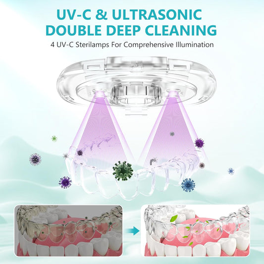 Sejoy 45kHz Ultrasonic Retainer Cleaner, Double Denture Cleaning Machine with Digital Timer, Cleaner for Braces, Mouth Guards, Rings, Toothbrush