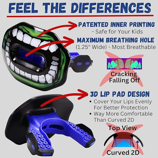 Oral Mart Flag Football Mouth Guard with 3D LipFit Design for Kids - Youth Tackle Football Mouthguard (No Boil) Cool Instant Fit Lip Guard Mouthpiece for Braces (Detachable Helmet Strap Included)